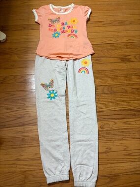 Kids Peach Ringer Tee with matching pants - Do What Makes You Happy